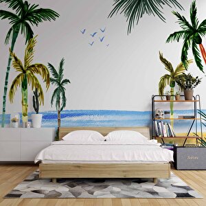 Tropikal Suluboya Çizim Manzaralı Duvar Kağıdı - Dkb958011 375x200 cm