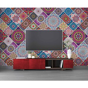 Rengarenk Çini Mandala Desenli Duvar Kağıdı - Dkb942073 350x280 cm