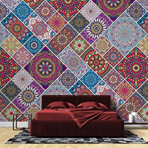 Rengarenk Çini Mandala Desenli Duvar Kağıdı - Dkb942034 425x240 cm