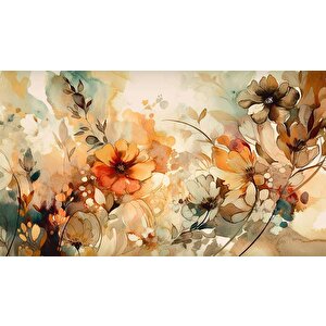 Turuncu Çiçek Çizim Deseneli Duvar Kağıdı - Dkm891076