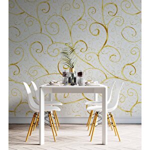 3 Boyutlu Beyaz Altın Motif Desenli Duvar Kağıdı - Dkm822012