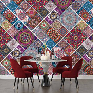 Rengarenk Çini Mandala Desenli Duvar Kağıdı - Dkb942111