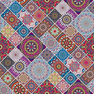 Rengarenk Çini Mandala Desenli Duvar Kağıdı - Dkb942111