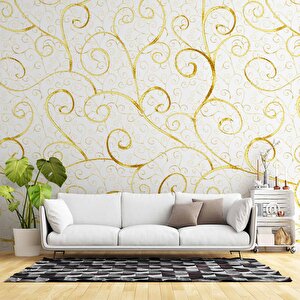 3 Boyutlu Beyaz Altın Motif Desenli Duvar Kağıdı - Dkm822075 400x280 cm