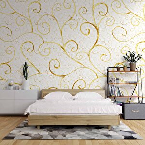 3 Boyutlu Beyaz Altın Motif Desenli Duvar Kağıdı - Dkm822075 400x280 cm
