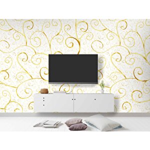 3 Boyutlu Beyaz Altın Motif Desenli Duvar Kağıdı - Dkm822075 400x280 cm
