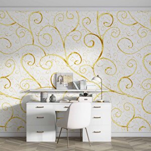 3 Boyutlu Beyaz Altın Motif Desenli Duvar Kağıdı - Dkm822075