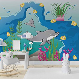 Denizaltı Yunus Çocuk Odası Duvar Kağıdı Baskı - Dkm370033 400x240 cm