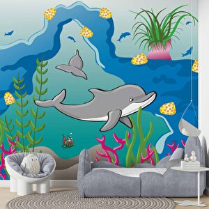 Denizaltı Yunus Çocuk Odası Duvar Kağıdı Baskı - Dkm370015 475x200 cm