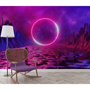 Bilim Kurgu Neon Daire Temalı Duvar Kağıdı - Dkm468101