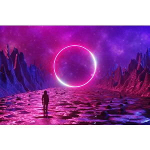 Bilim Kurgu Neon Daire Temalı Duvar Kağıdı - Dkm468101