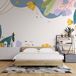 Renkli Yapay Çiçek Desenli Duvar Kağıdı - Dkb957013 425x200 cm