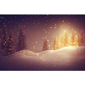 Gece Kar Manzaralı Duvar Kağıdı Baskı - Dkm612094