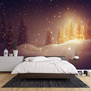 Gece Kar Manzaralı Duvar Kağıdı Baskı - Dkm612095 375x300 cm