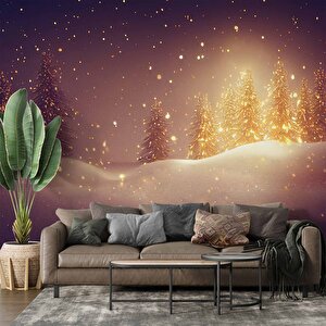 Gece Kar Manzaralı Duvar Kağıdı Baskı - Dkm612067 200x280 cm