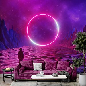 Bilim Kurgu Neon Daire Temalı Duvar Kağıdı - Dkm468022 900x200 cm
