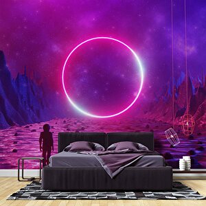 Bilim Kurgu Neon Daire Temalı Duvar Kağıdı - Dkm468022 900x200 cm