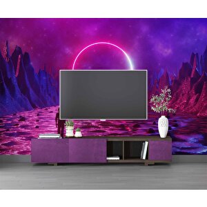 Bilim Kurgu Neon Daire Temalı Duvar Kağıdı - Dkm468022 900x200 cm