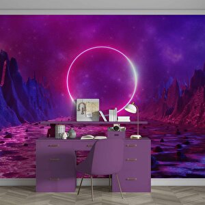 Bilim Kurgu Neon Daire Temalı Duvar Kağıdı - Dkm468111