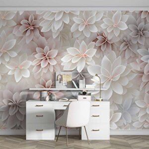 3 Boyutlu Beyaz Pembe Çiçek Çizim Temalı Duvar Kağıdı - Dkm903028