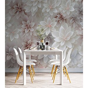 3 Boyutlu Beyaz Pembe Çiçek Çizim Temalı Duvar Kağıdı - Dkm903028