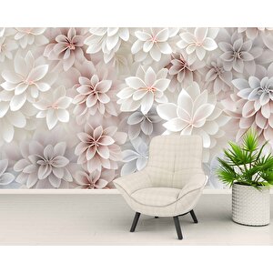 3 Boyutlu Beyaz Pembe Çiçek Çizim Temalı Duvar Kağıdı - Dkm903028