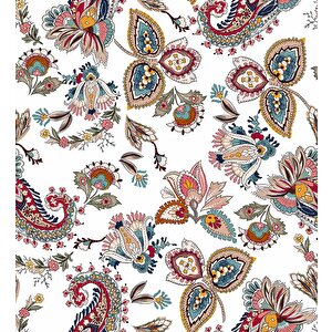 Beyaz Zemin Ve Renkli Çiçek Figür Çizim Desenli Duvar Kağıdı - Dkm846127