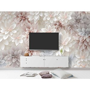 3 Boyutlu Beyaz Pembe Çiçek Çizim Temalı Duvar Kağıdı - Dkm903101 525x300 cm