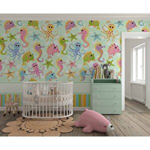 Deniz Atı Ve Ahtapot Desenli Çocuk Odası Duvar Kağıdı Baskı - Dkm417061
