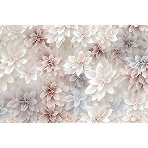 3 Boyutlu Beyaz Pembe Çiçek Çizim Temalı Duvar Kağıdı - Dkm903096