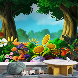 Orman Çiçekleri Çocuk Odası Duvar Kağıdı Baskı - Dkm397112 275x315 cm