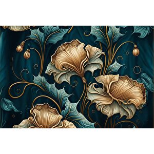 Koyu Yeşil Zeminli Altın Yaprak Desenli Duvar Kağıdı - Dkm770014