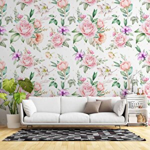 Pembe Turuncu Gül Desenli Duvar Kağıdı - Dkm972082 600x280 cm