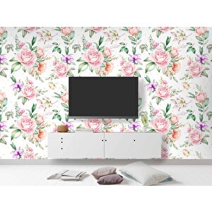 Pembe Turuncu Gül Desenli Duvar Kağıdı - Dkm972082 600x280 cm