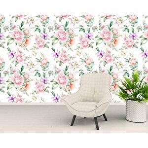 Pembe Turuncu Gül Desenli Duvar Kağıdı - Dkm972082