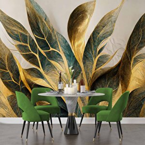 Altın Yaprak Çizim Desenli Duvar Kağıdı - Dkm879073