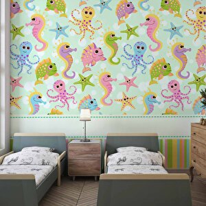 Deniz Atı Ve Ahtapot Desenli Çocuk Odası Duvar Kağıdı Baskı - Dkm417093 325x300 cm