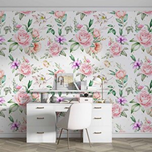 Pembe Turuncu Gül Desenli Duvar Kağıdı - Dkm972067