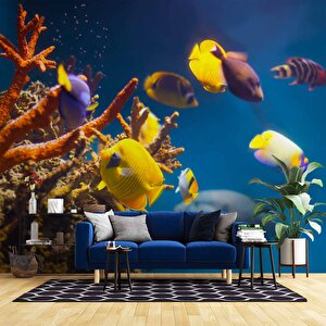 Denizaltı Sarı Japon Balığı Manzaralı Duvar Kağıdı - Dkm851070 275x280 cm