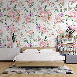 Pembe Turuncu Gül Desenli Duvar Kağıdı - Dkm972009 325x200 cm