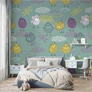 Şirin Kuş Desenli Çocuk Odası Duvar Kağıdı Baskı - Dkm393063 800x260 cm