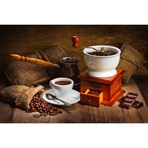 Kahve Öğütme Ve Cezve Temalı Cafe Duvar Kağıdı Baskı - Dkm269087