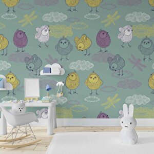 Şirin Kuş Desenli Çocuk Odası Duvar Kağıdı Baskı - Dkm393079 500x280 cm