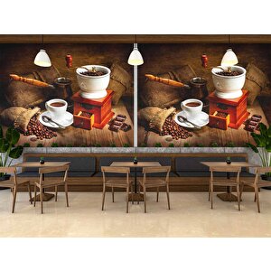 Kahve Öğütme Ve Cezve Temalı Cafe Duvar Kağıdı Baskı - Dkm269112 275x315 cm
