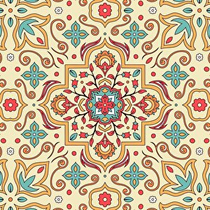 Renkli Çini Motifli Duvar Kağıdı - Dkb941014