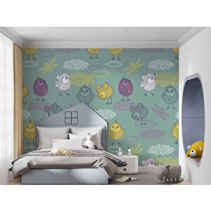 Şirin Kuş Desenli Çocuk Odası Duvar Kağıdı Baskı - Dkm393058
