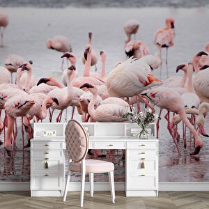 Deniz Ve Pembe Flamingo Manzaları Duvar Kağıdı - Dkm749115
