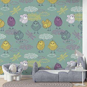 Şirin Kuş Desenli Çocuk Odası Duvar Kağıdı Baskı - Dkm393075 400x280 cm