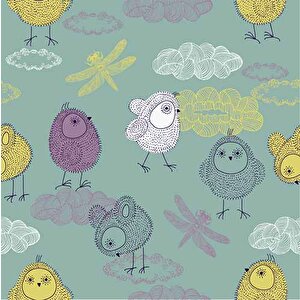 Şirin Kuş Desenli Çocuk Odası Duvar Kağıdı Baskı - Dkm393075