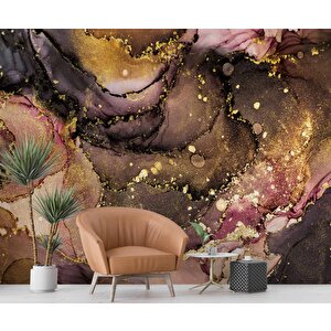 3 Boyutlu Altın Sim Mermer Desenli Duvar Kağıdı - Dkm740099